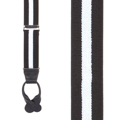 Black/White Striped Button Suspenders - 1.5 Inch Wide