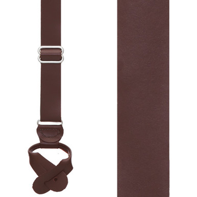 Plain Leather Button Suspenders - BROWN - Mars Suspenders