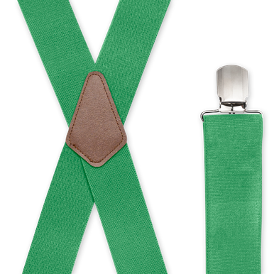 KELLY GREEN 2 inch X-Back Suspenders - Two Pin Clips - Mars Suspenders