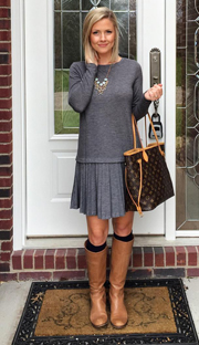 dress with black socks and brown boots