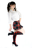 Schoolgirl with red black argyle knee socks