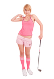 Golfer costume with pink knee socks