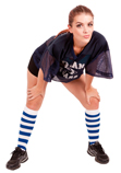 football girl white royal blue striped knee socks