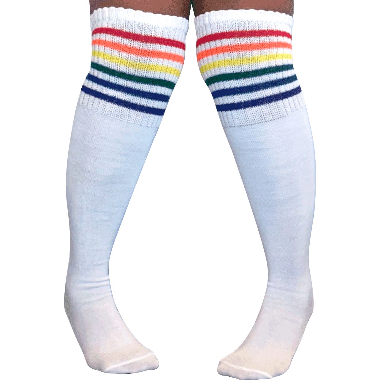 Over the Rainbow Plus Size Thigh High Socks by Chrissy's Socks