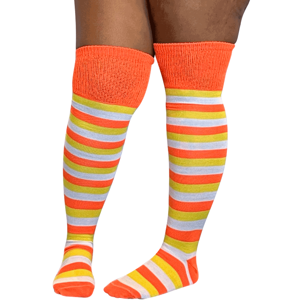Candy Corn Plus Size Thigh High Socks in Orange, Yellow White