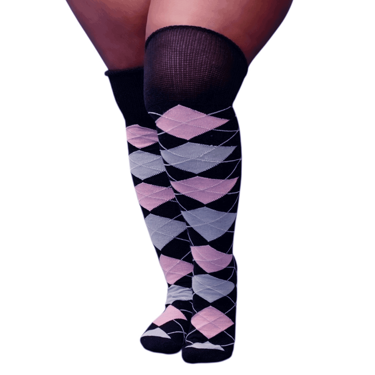 Plus Size Pink Blue Argyle Thigh High Socks by Chrissy's
