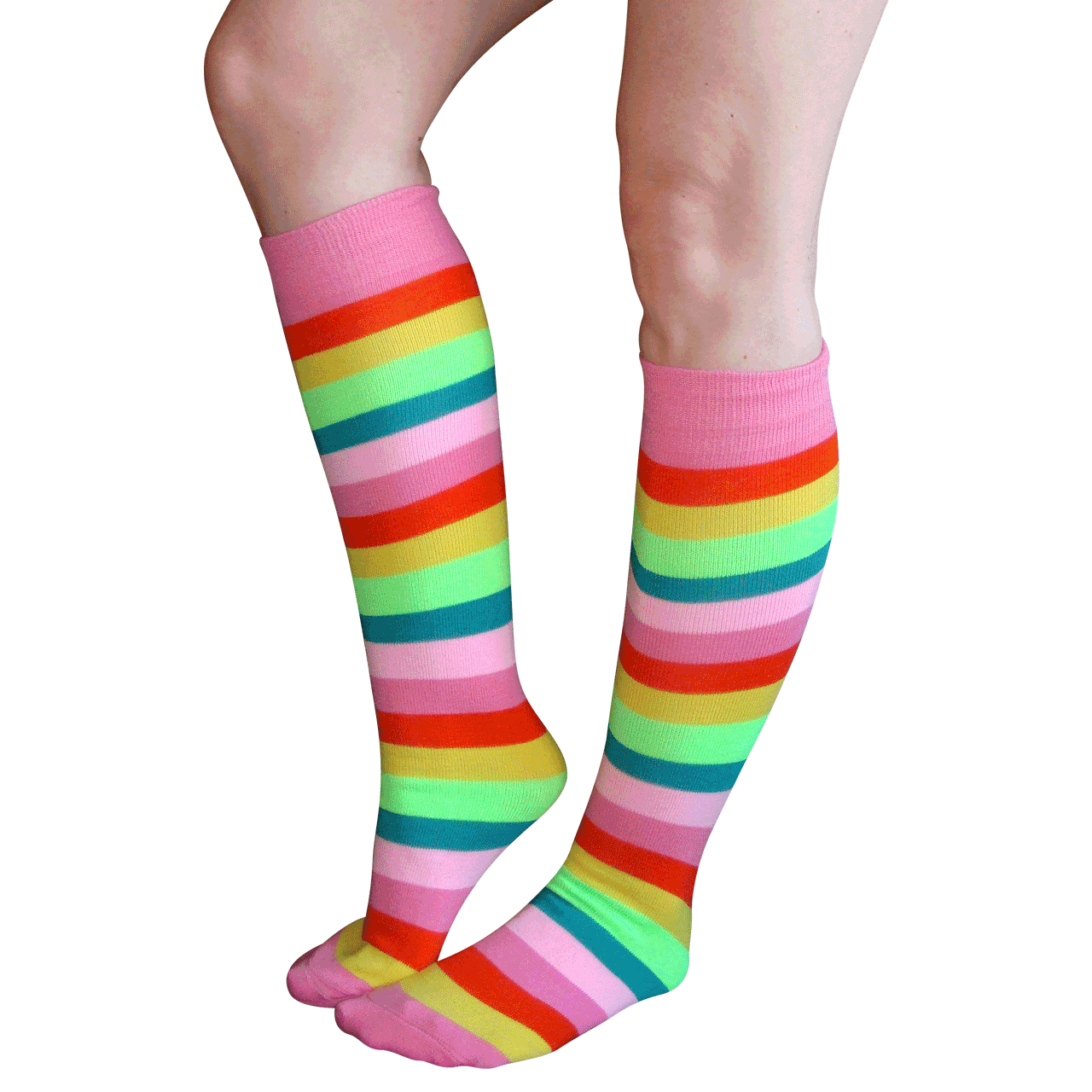 Pink Rainbow Striped Thigh Highs