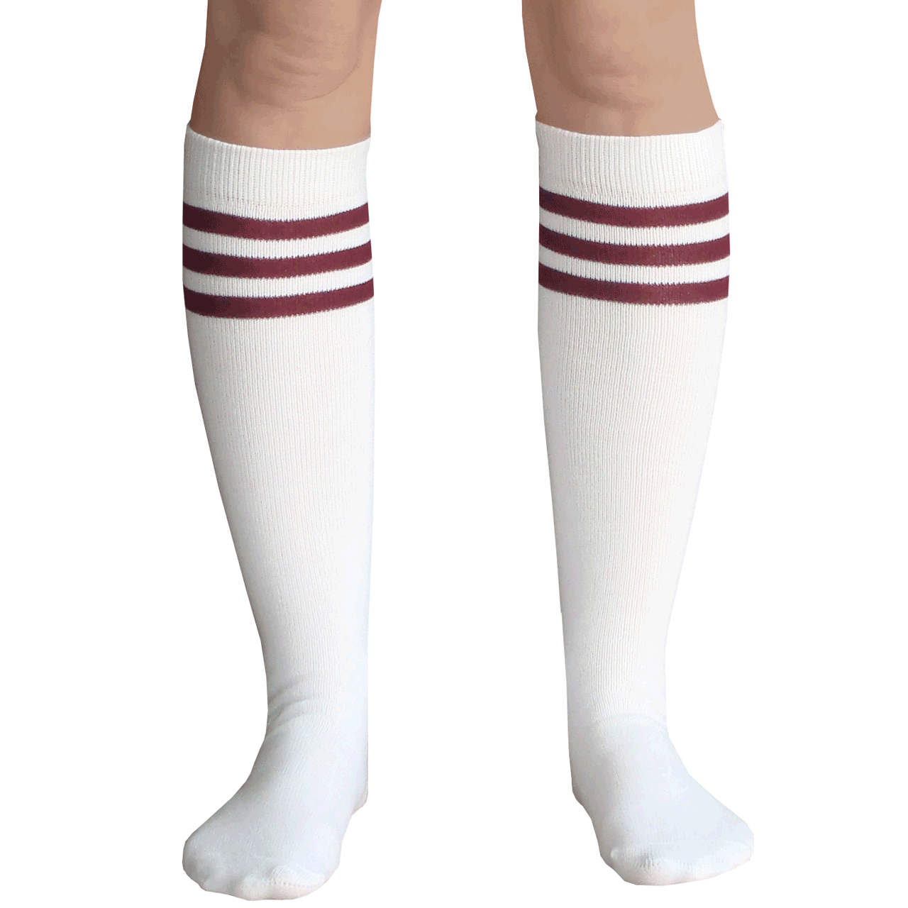 Striped Maroon Tube Socks - Made in USA