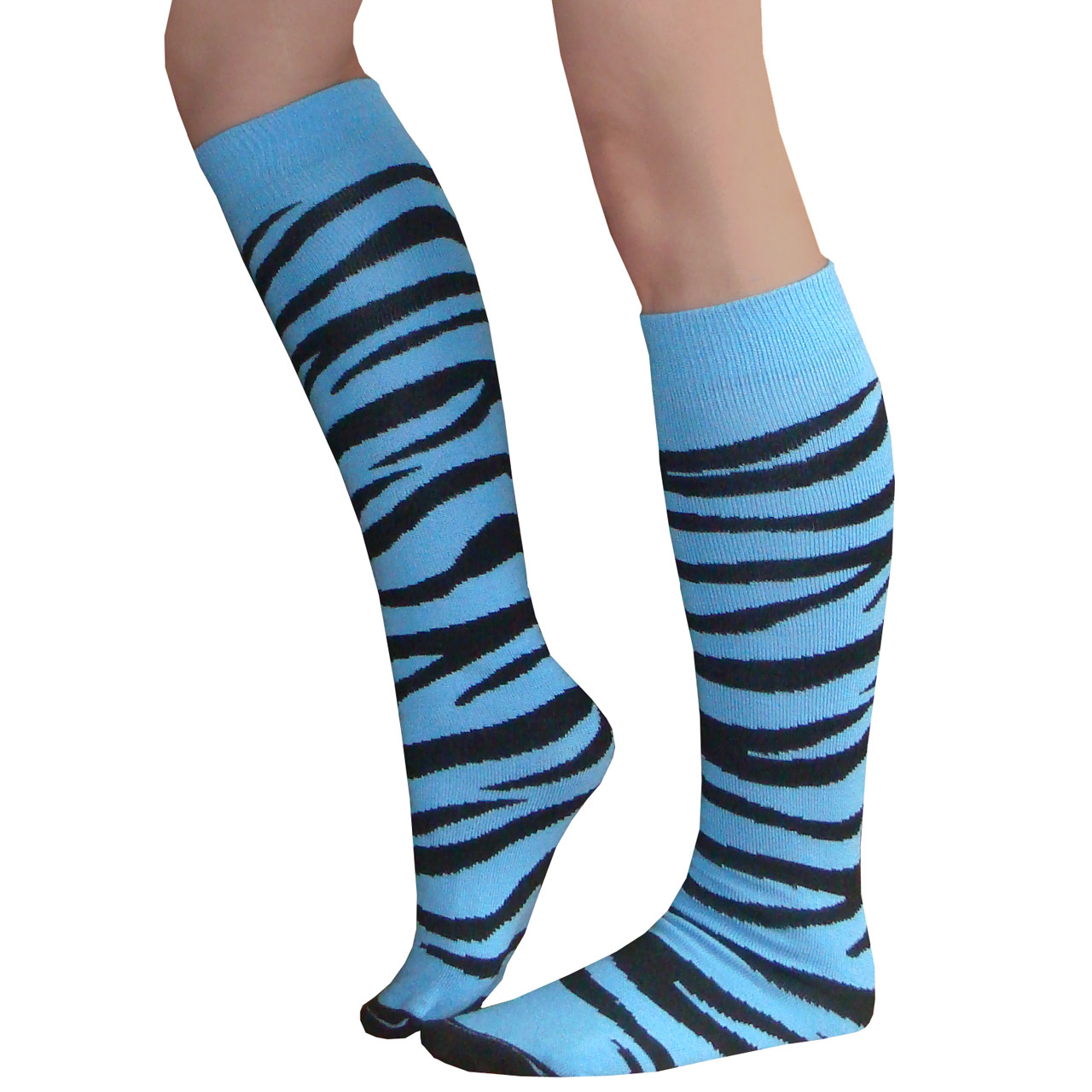 Black & Blue Stripes & Printed Smiles Knee High Toe Socks - Toe Socks