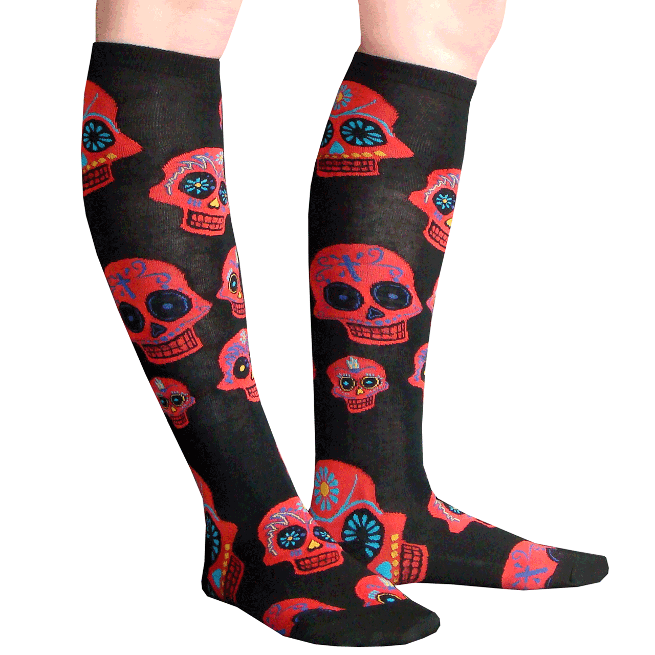 Red Muertos Skull Socks