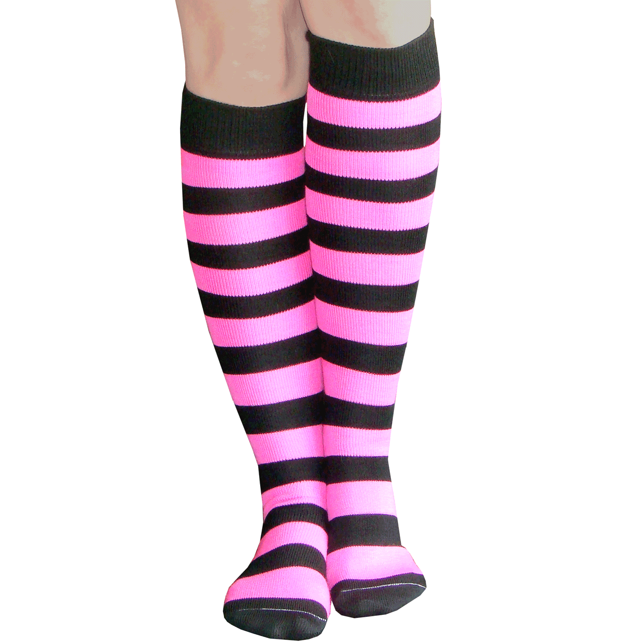 Striped Black/Neon Pink Knee Socks