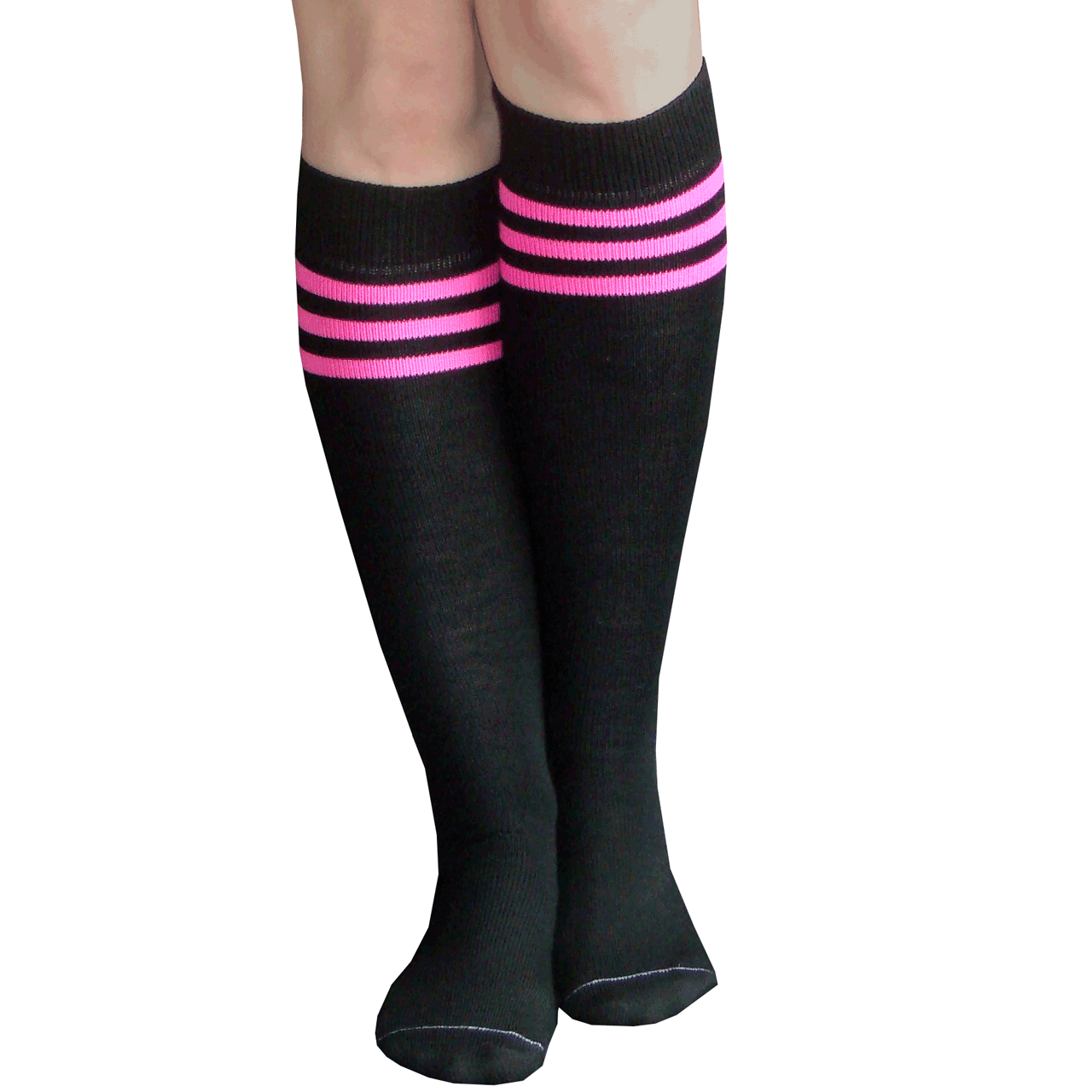 Striped Black/Neon Pink Tube Socks