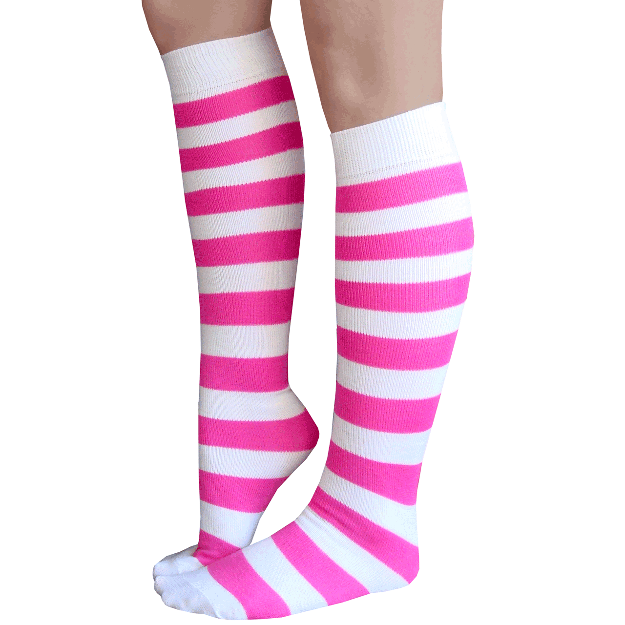 Striped White/Neon Pink Knee Socks