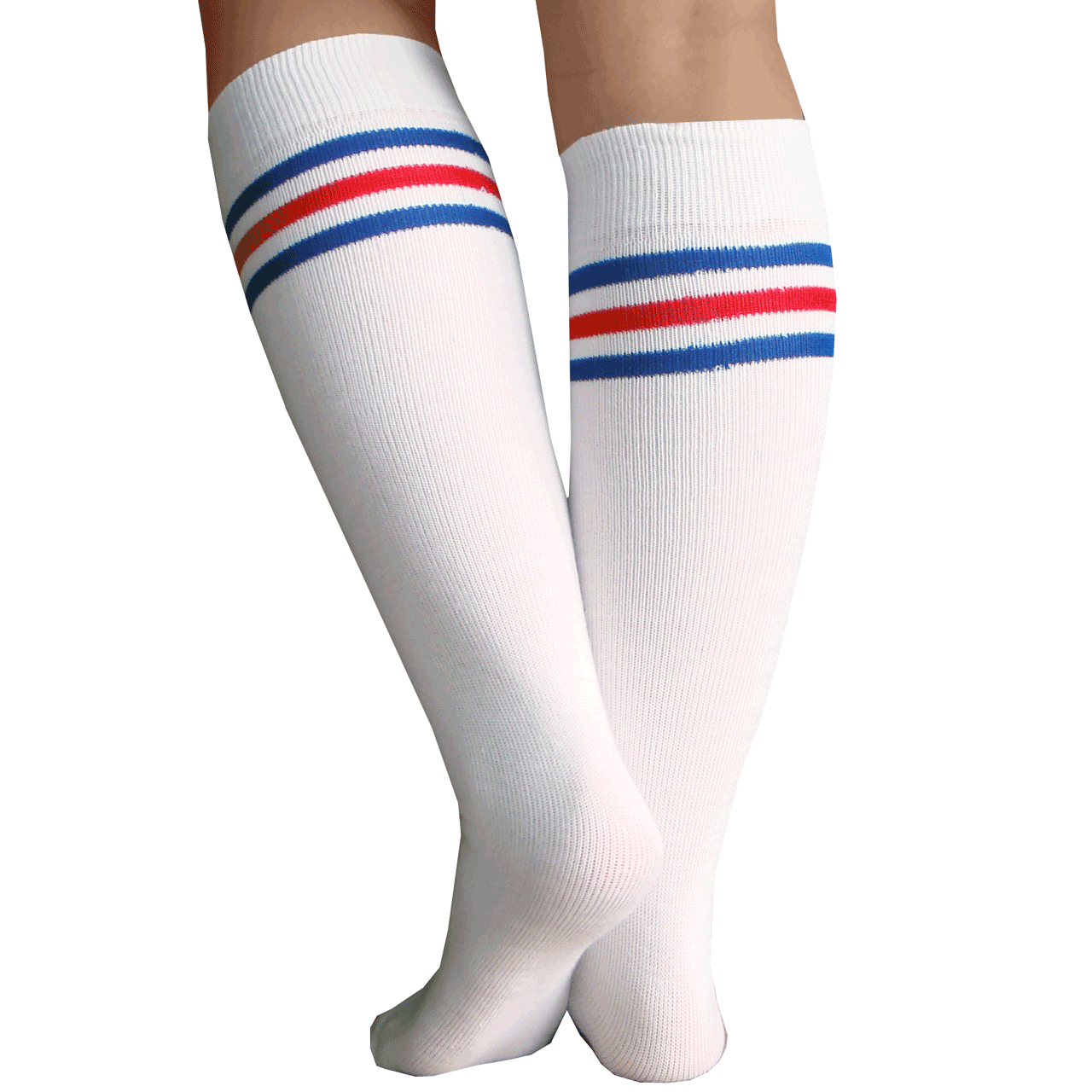 White/Royal Blue/Red Knee High Tube Socks