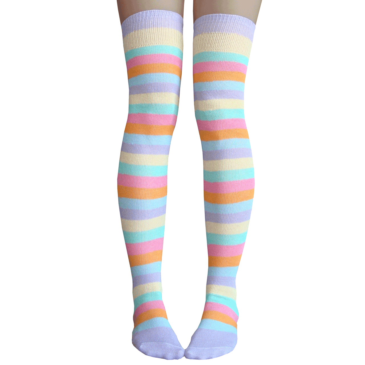Pastel Striped Thigh High Socks