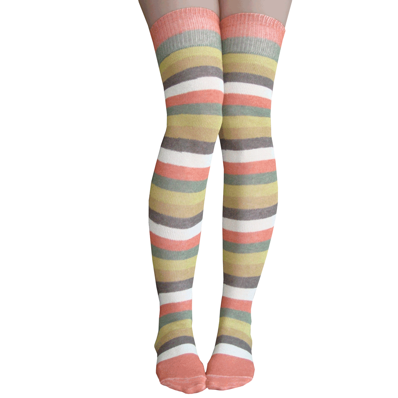 Harvest Rainbow Striped Thigh High Socks