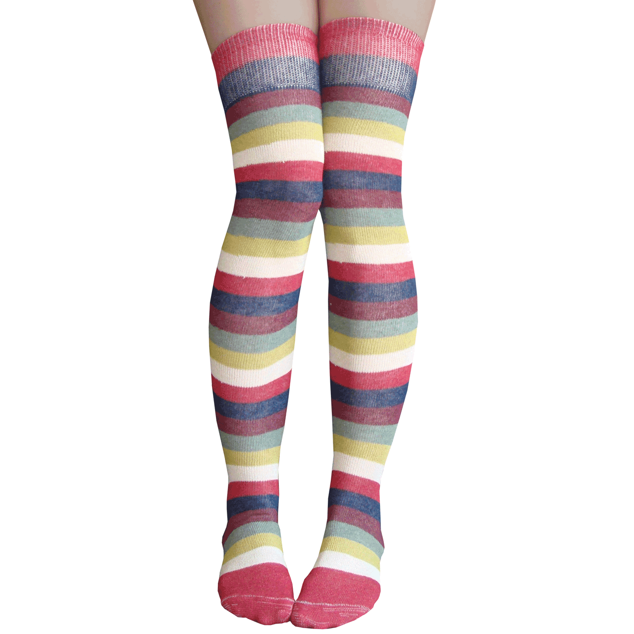Vineyard Rainbow Striped Thigh High Socks