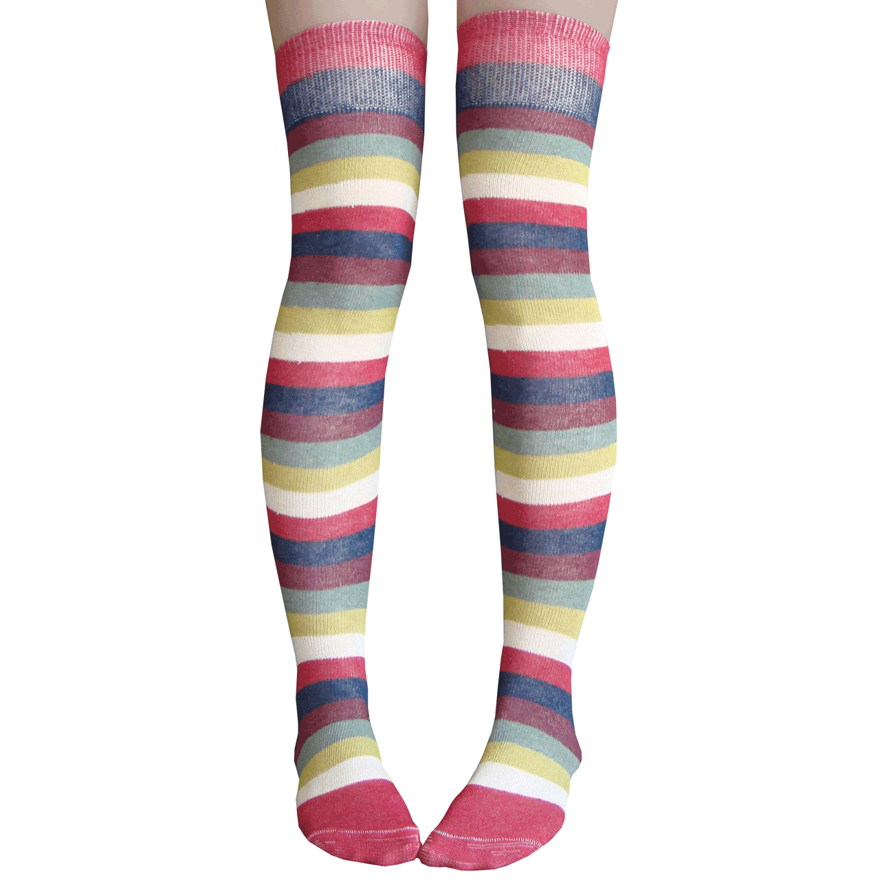 Vineyard Rainbow Striped Thigh High Socks