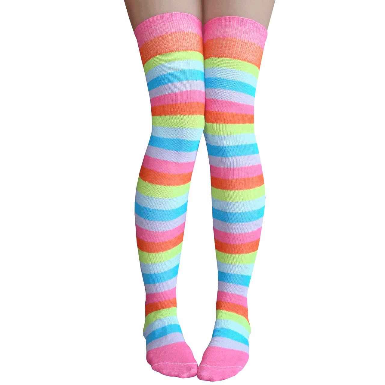 Bright Rainbow Striped Thigh High Socks