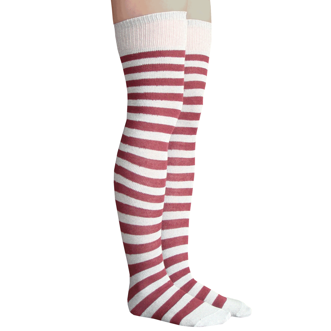 Grey & Burgundy Striped Thigh Highs