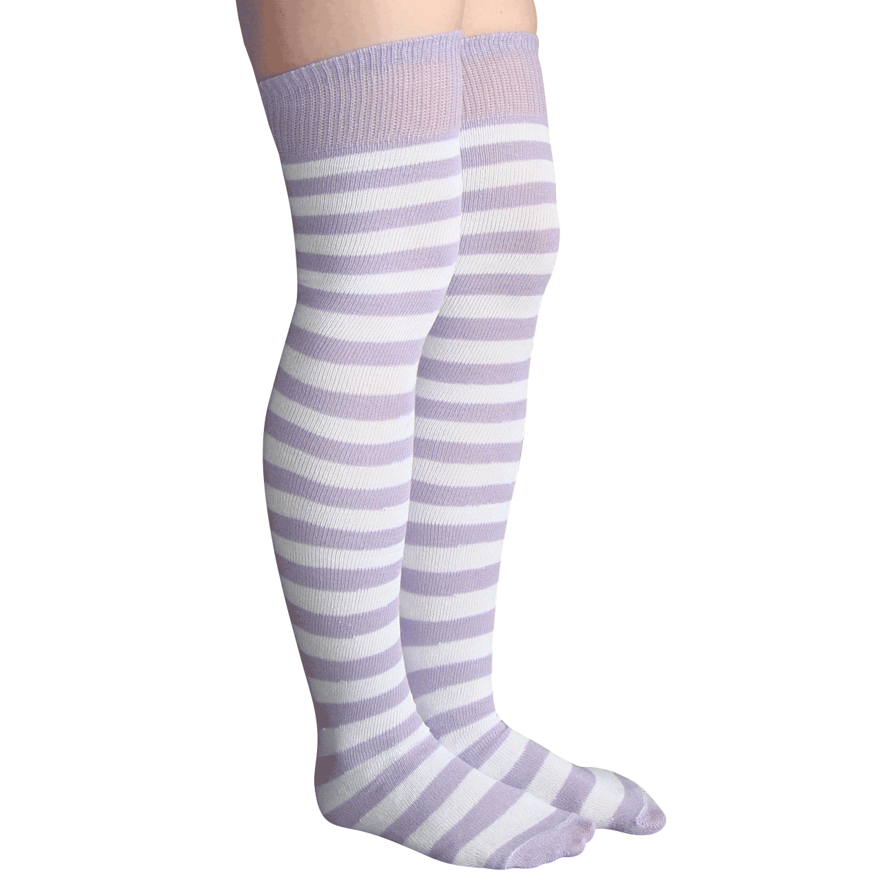 Lilac and White Striped Thigh Highs