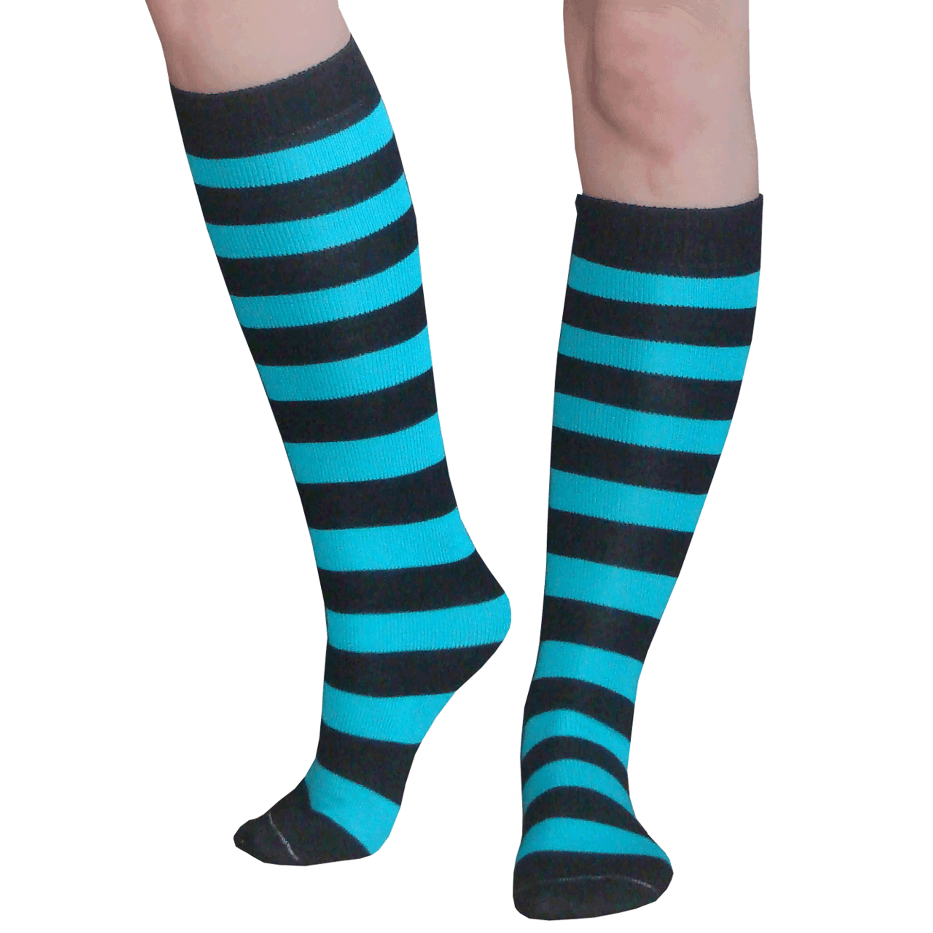 Striped Black/Teal Knee High Socks