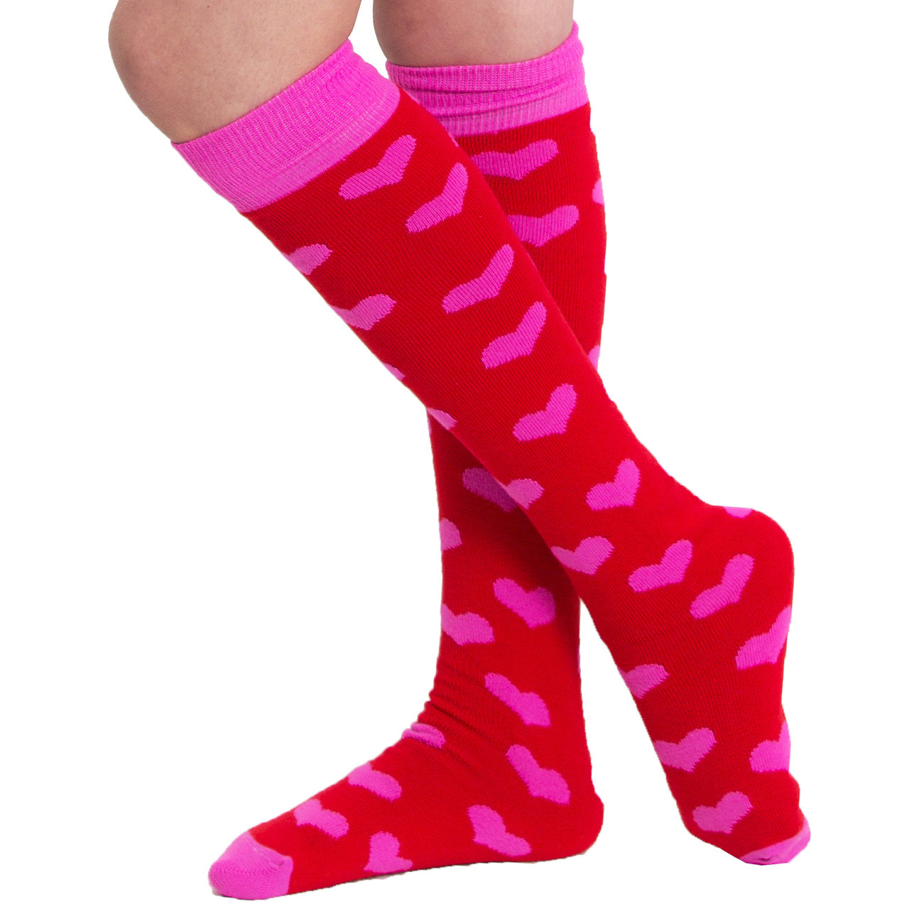 Chaussettes Hautes Genou Cœur Rouge Et Noir - Super Mignonnes, Neuves Avec étiquette, Taille Unique