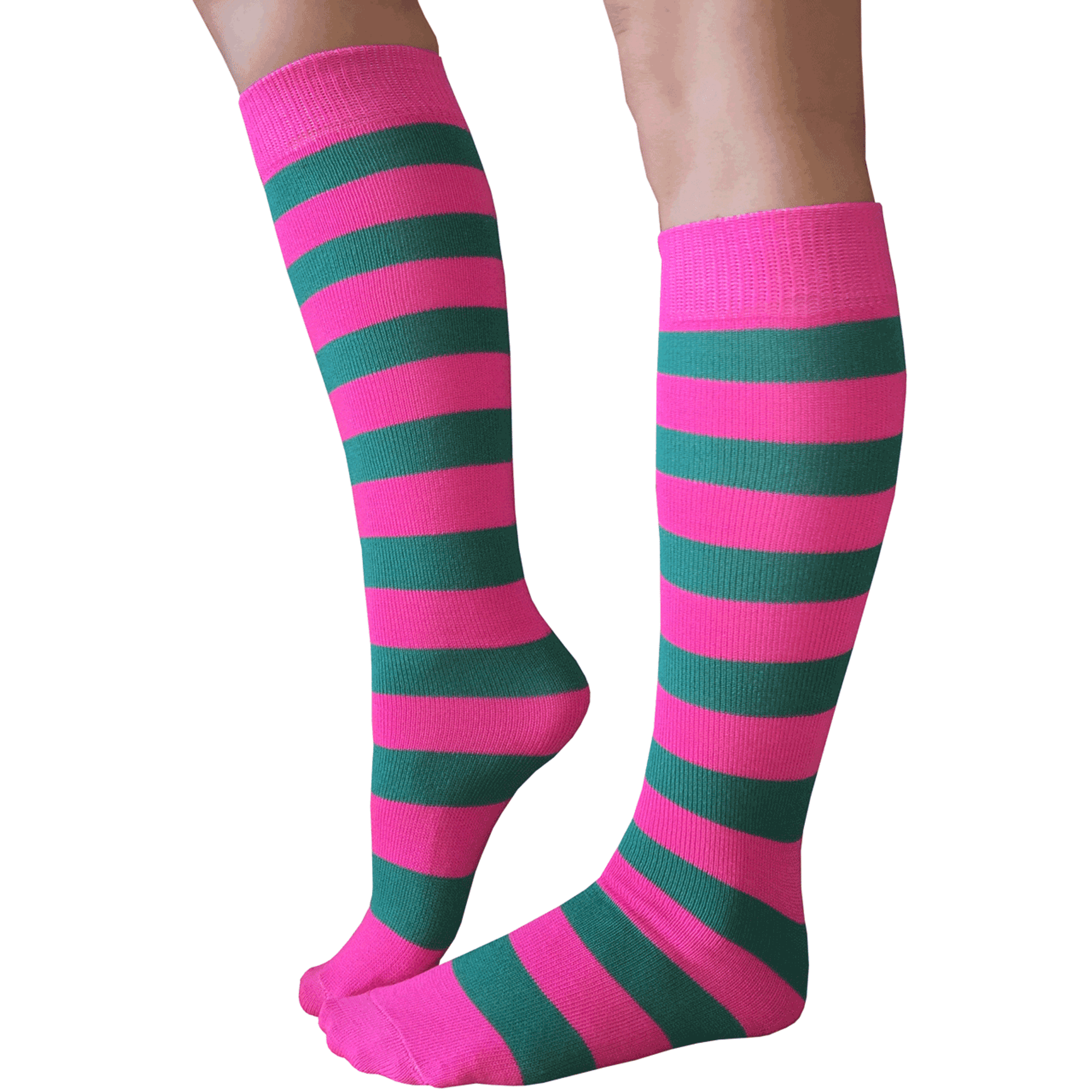 Striped Neon Pink/Teal Knee Socks