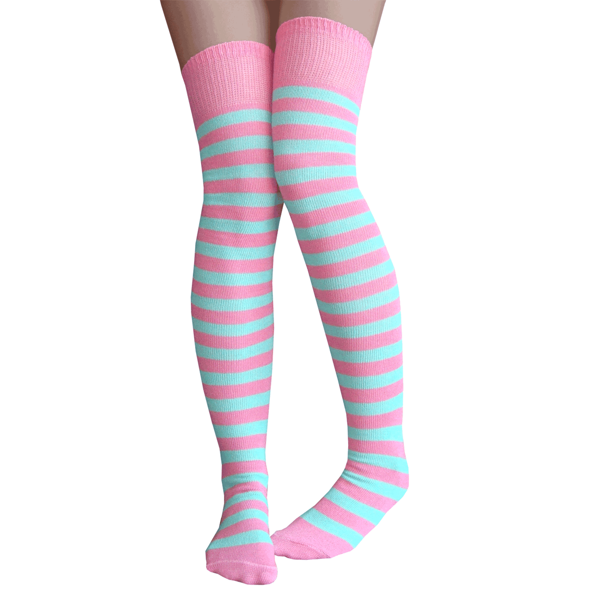 Baby Pink & Mint Green Striped Thigh Highs