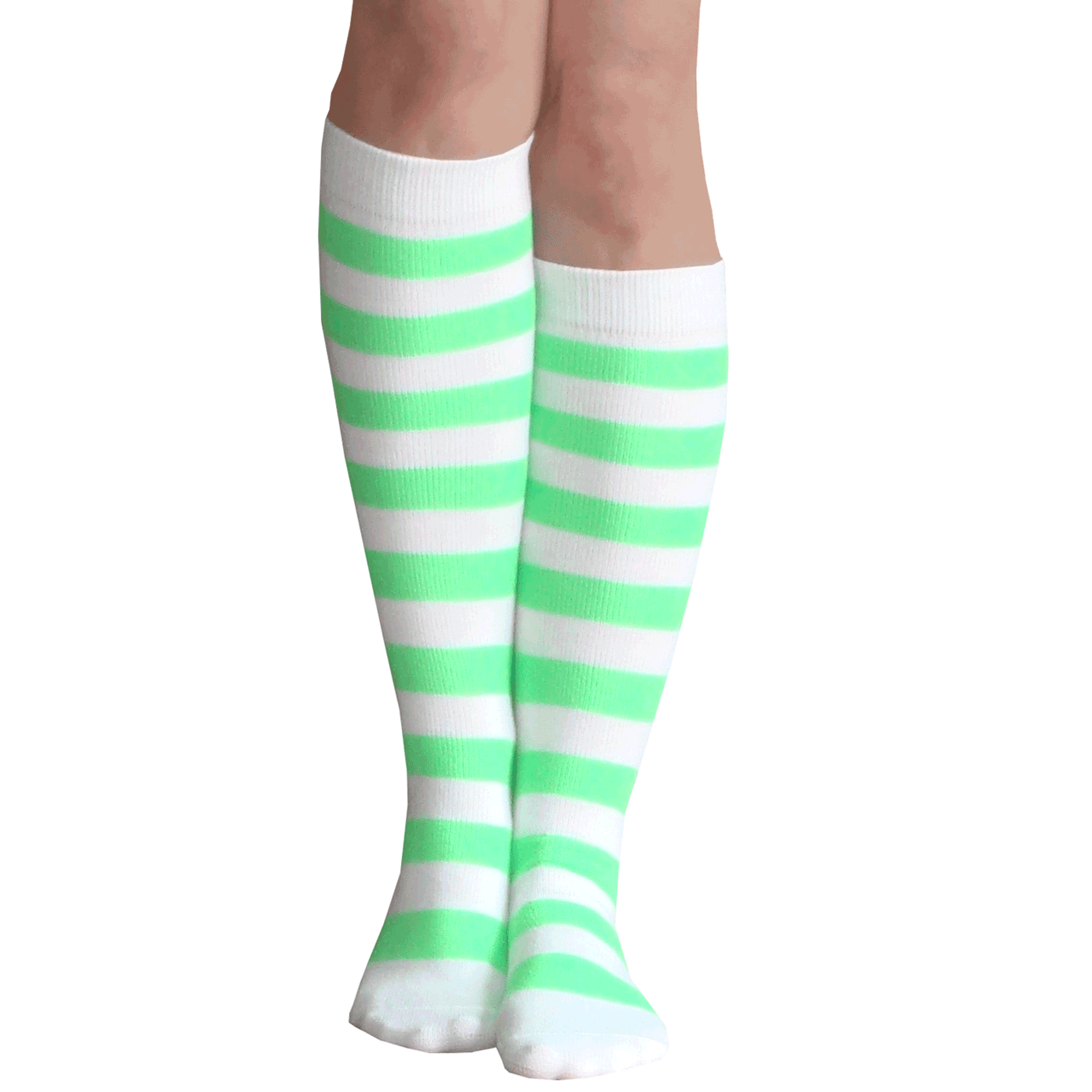 White/Neon Green Knee High Socks