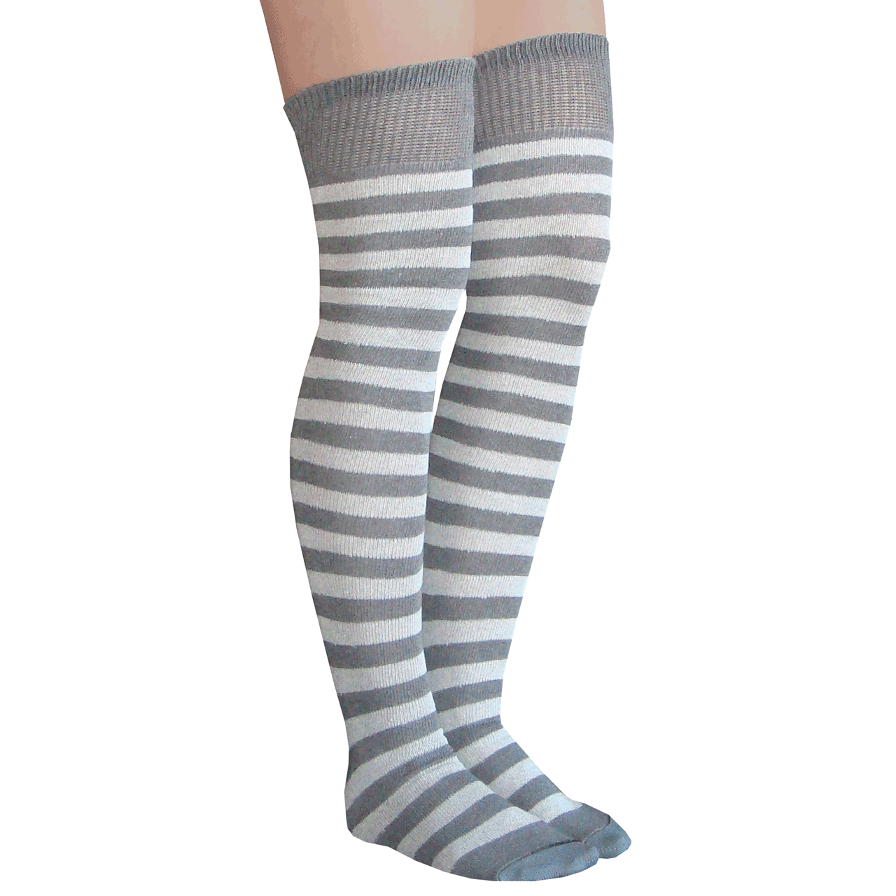 Grey Striped Thigh Highs