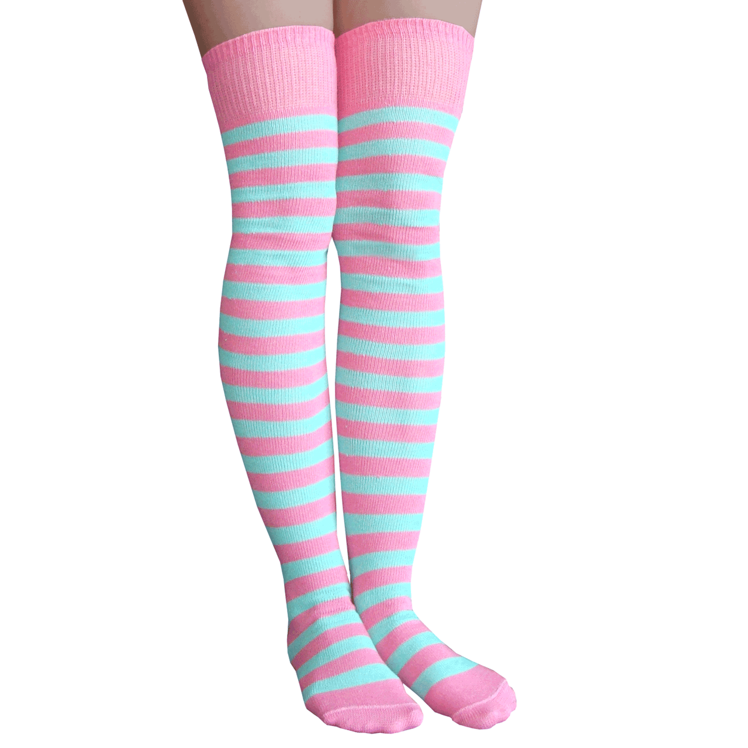 Baby Pink & Mint Green Striped Thigh Highs