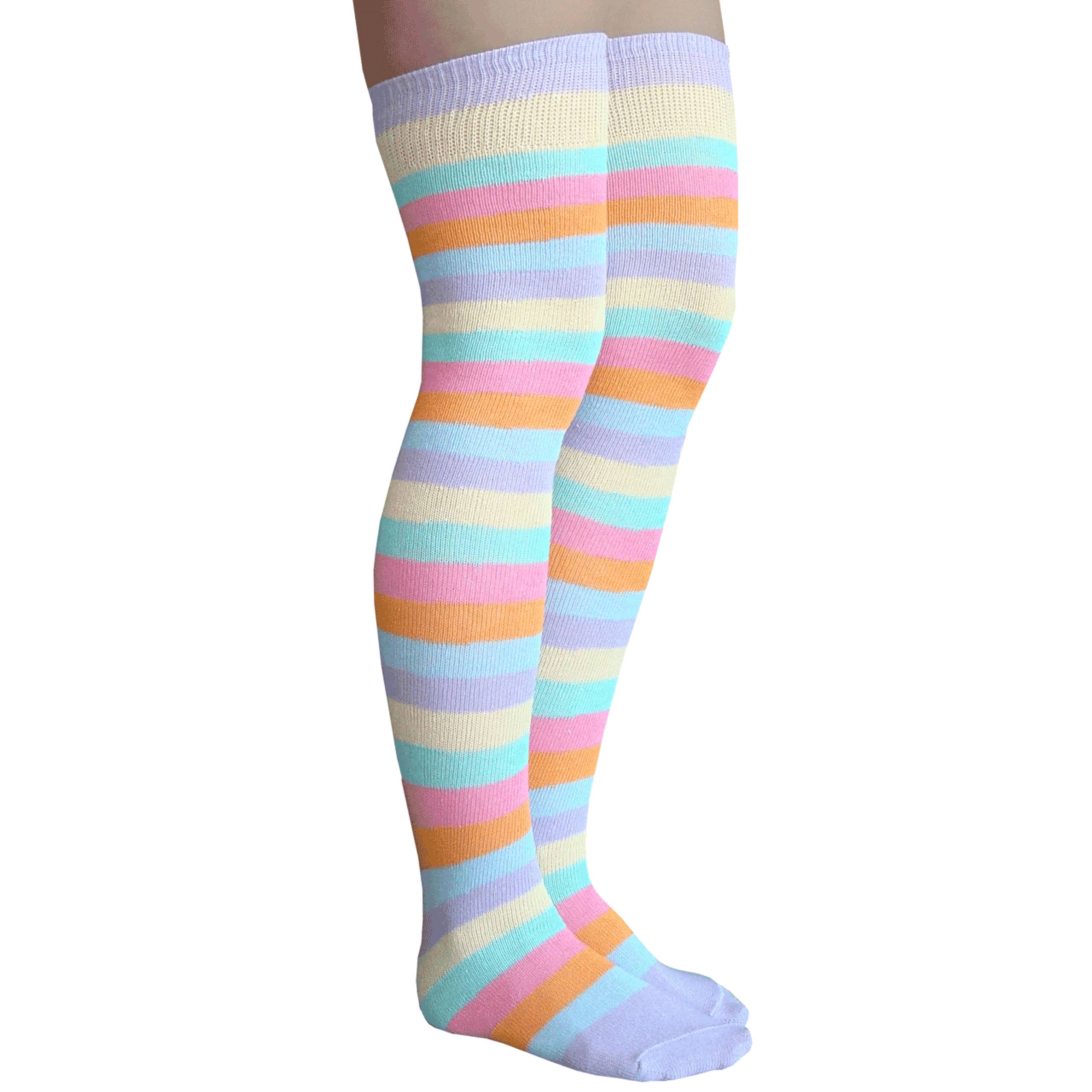 Pink And White Striped Thigh Highs 4841