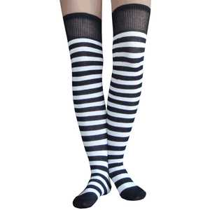 White and Black Striped Thigh Highs