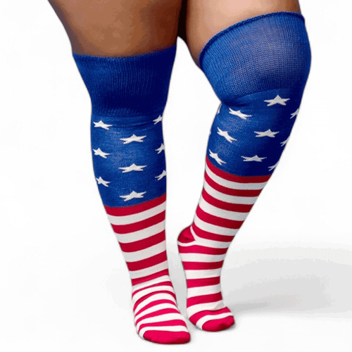 American Flag Plus Size Thigh High Socks