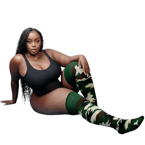 model wearing edgy streetwear camo design socks model wearing edgy streetwear camo design socks