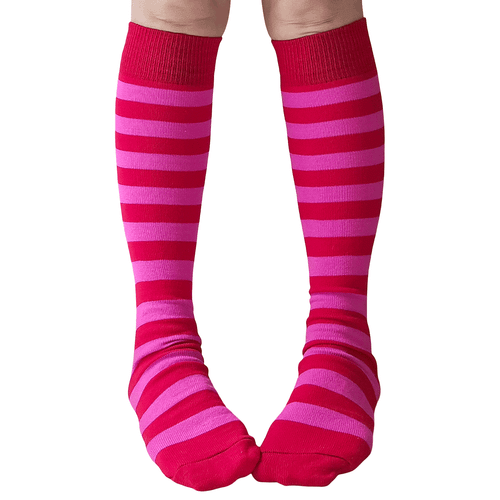 pink and red striped long socks