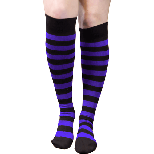 striped black and purple socks