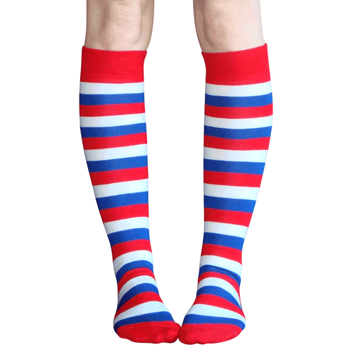 striped red white and blue knee socks