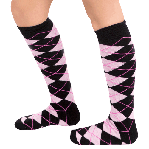 black pink argyle knee high socks