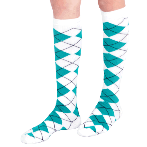 teal argyle knee socks