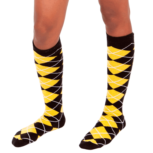 black and yellow argyle socks