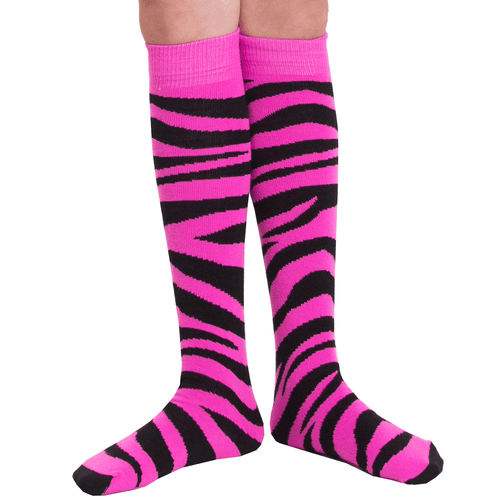 Neon pink zebra knee highs