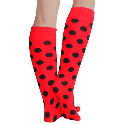 red with black polka dot socks