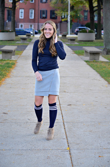 Outfit idea with navy blue tube socks