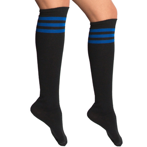 black and royal blue knee socks