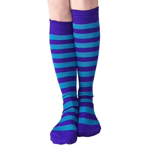 purple and teal socks