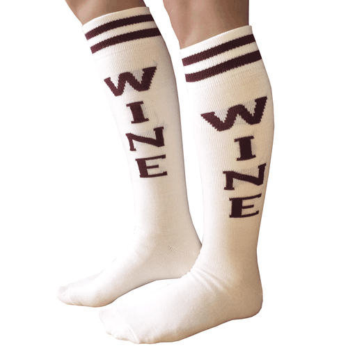 white/maroon WINE socks