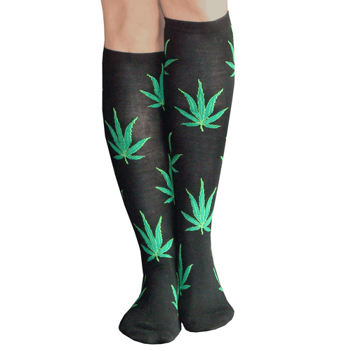 cannabis leave knee socks