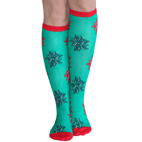 christmas present bow socks